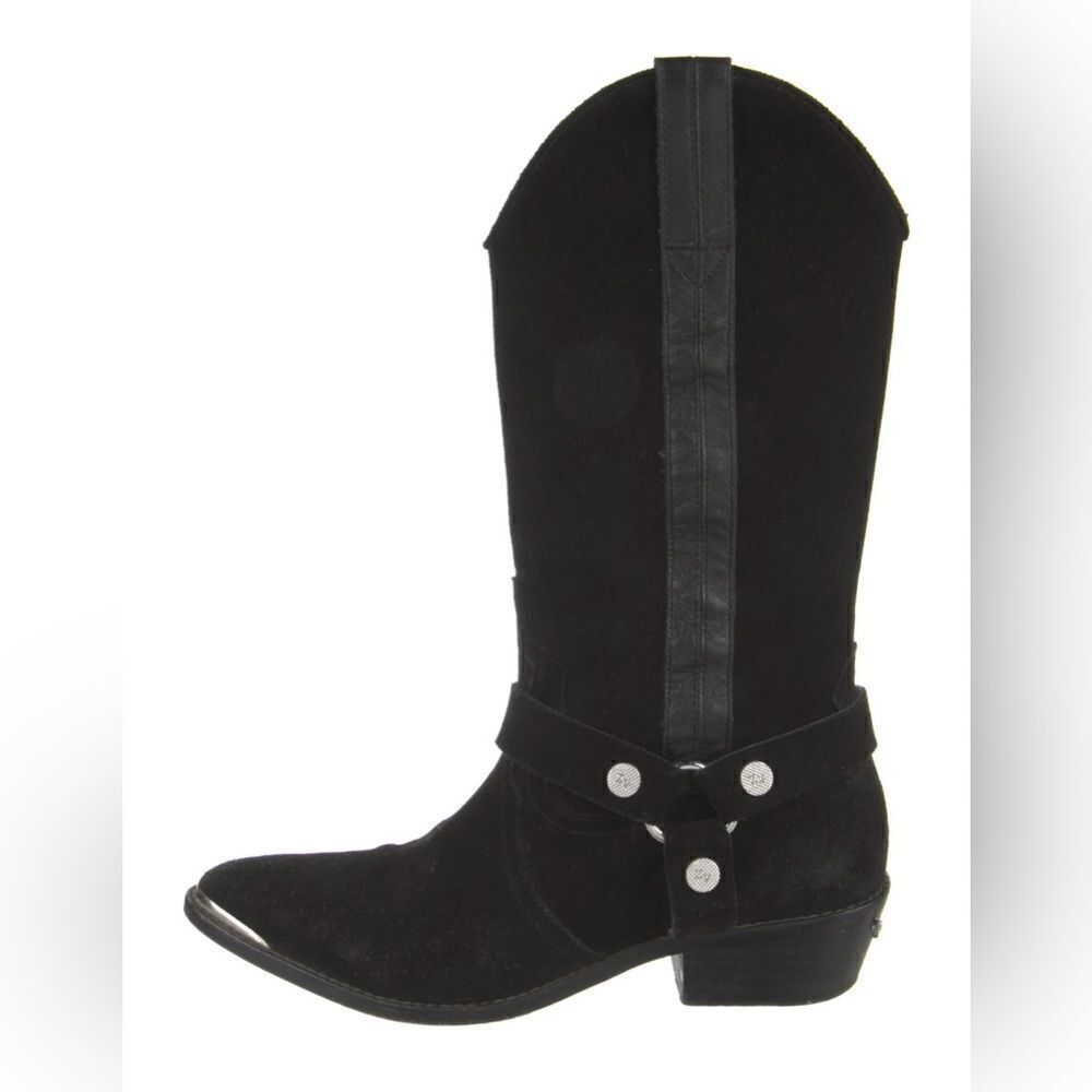 Zadig and Voltaire black suede tall cowboy harness boots French 40/US 9